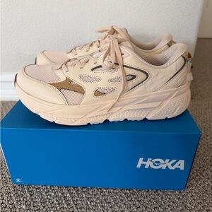HOKA One One Monochrome Cream Athletic Sneakers